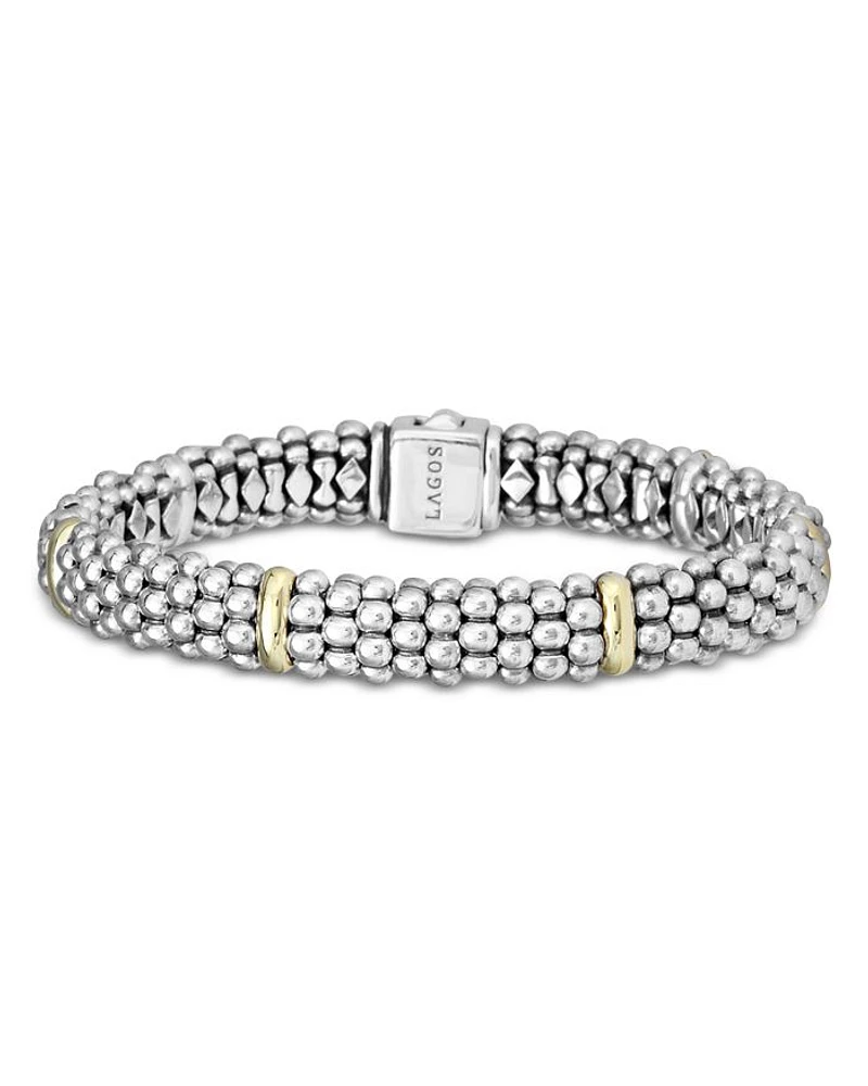 Sterling Silver & 18K Yellow Gold Caviar Bracelet