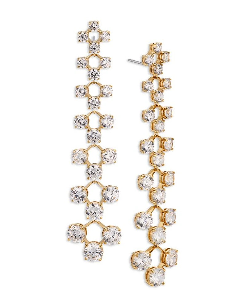 Halle Cubic Zirconia Graduated Linear Drop Earrings in 18K Gold Plated