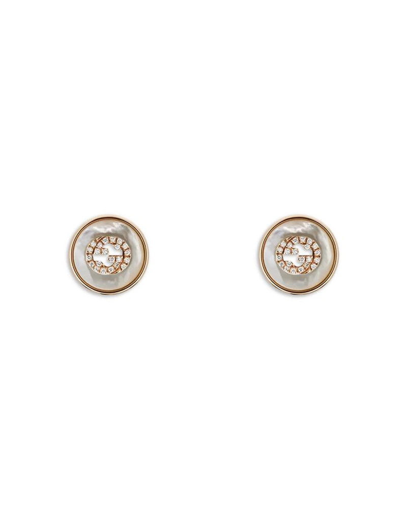 18K Rose Gold Interlocking Diamond & Mother of Pearl Stud Earrings