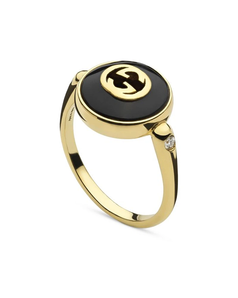 18K Yellow Gold Interlocking Diamond & Black Onyx Ring
