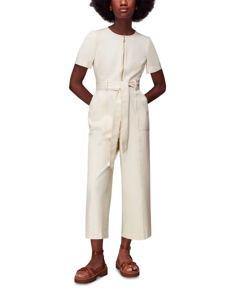 Zip Front Denim Jumpsuit