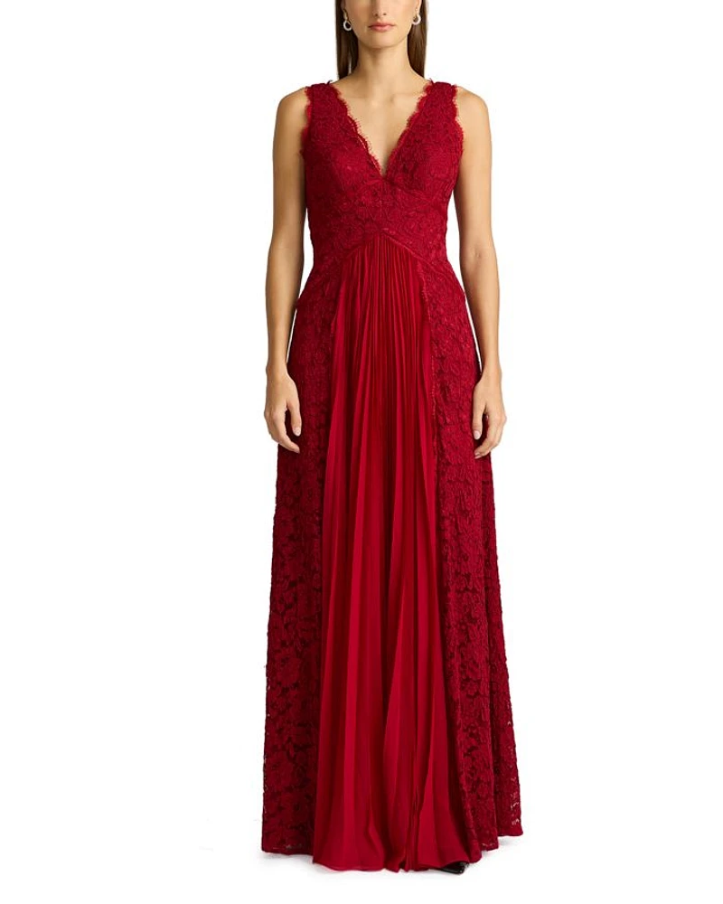 Pleated Lace Gown