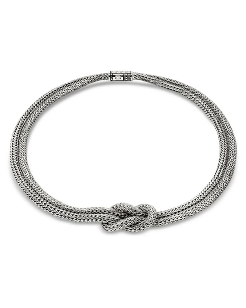 Sterling Silver Love Knot Double Woven Chain Statement Necklace, 16"