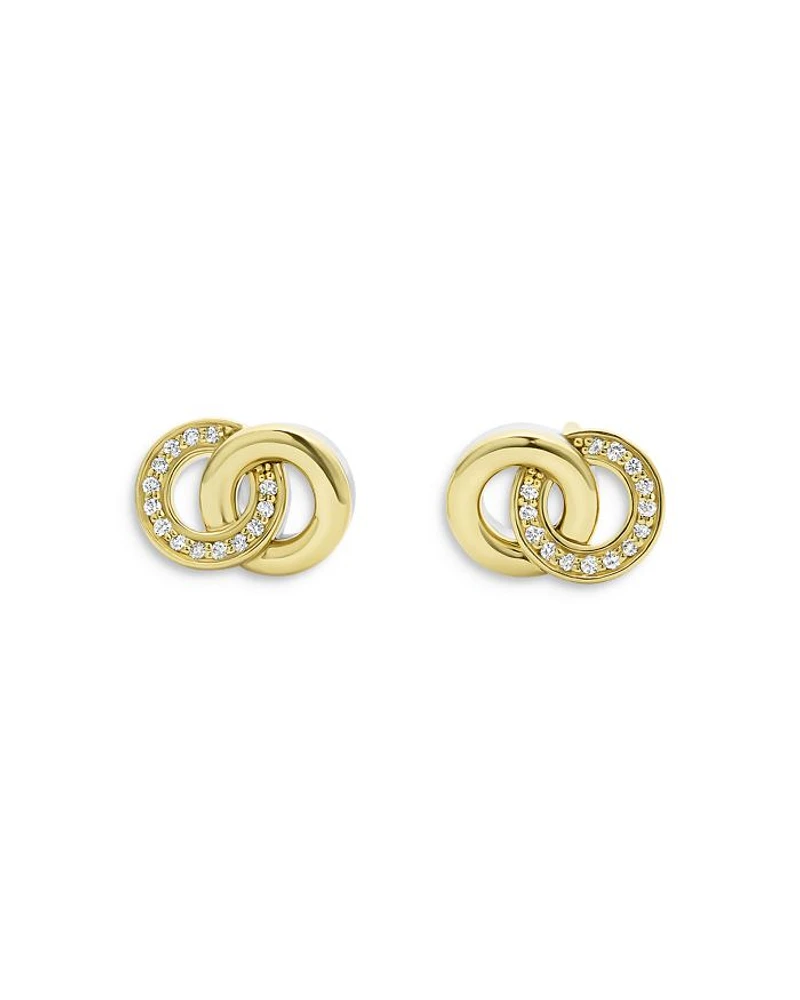 18K Yellow Gold & Sterling Silver Signature Caviar Diamond Interlocking Stud Earrings