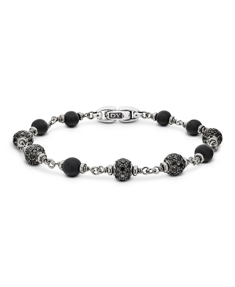 Men's Spiritual Beads Onyx & Black Diamond Pavé Rosary Style Bracelet in Sterling Silver