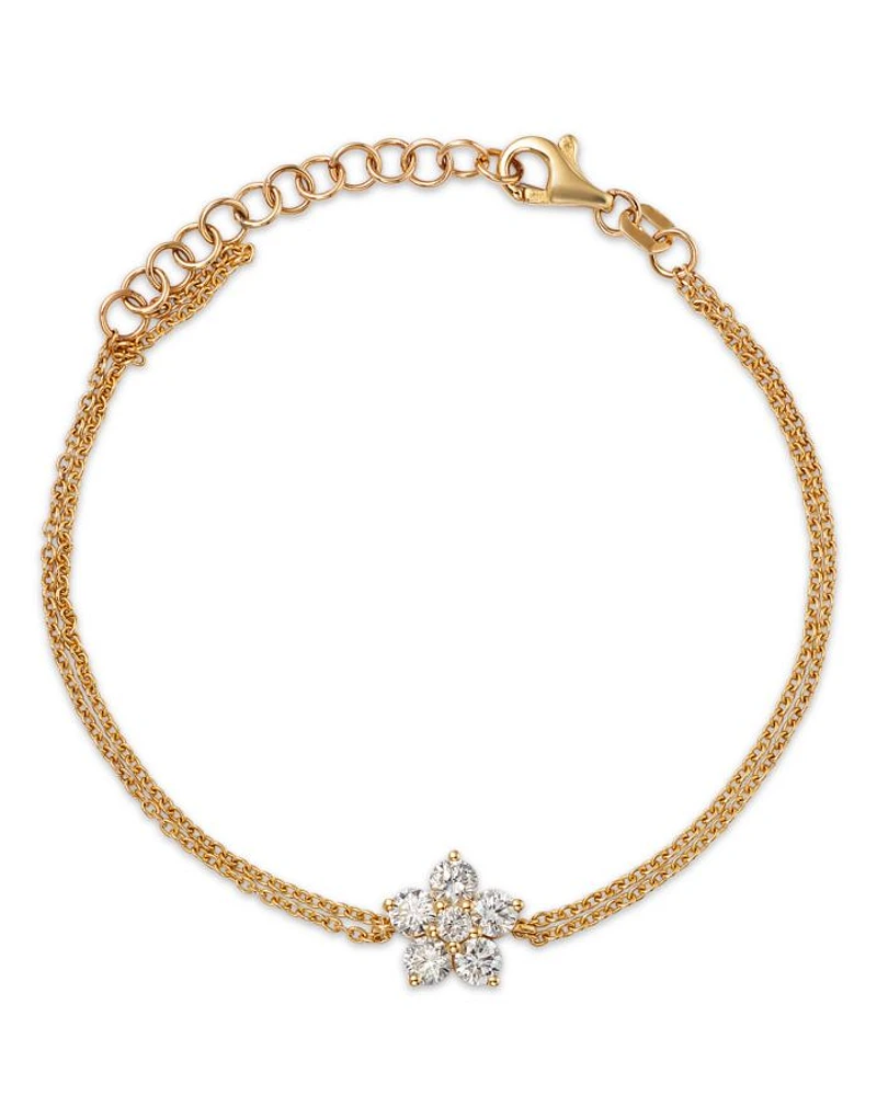 14K Yellow Gold Five Petal Lab Grown Diamond Flower Bracelet