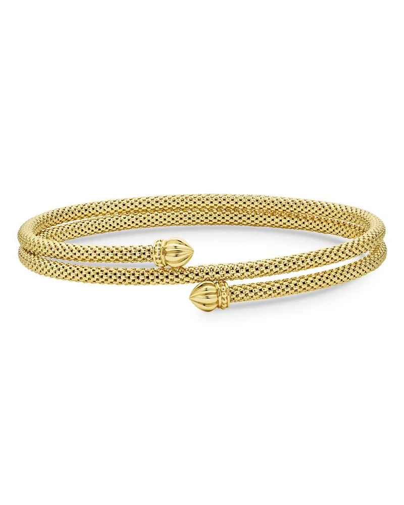 18K Yellow Gold Caviar Endcap Double Wrap Bracelet