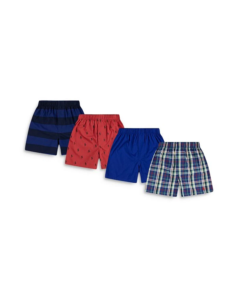Boys' Polo Ralph Lauren Woven Boxers, Pack of 4 - Big Kid
