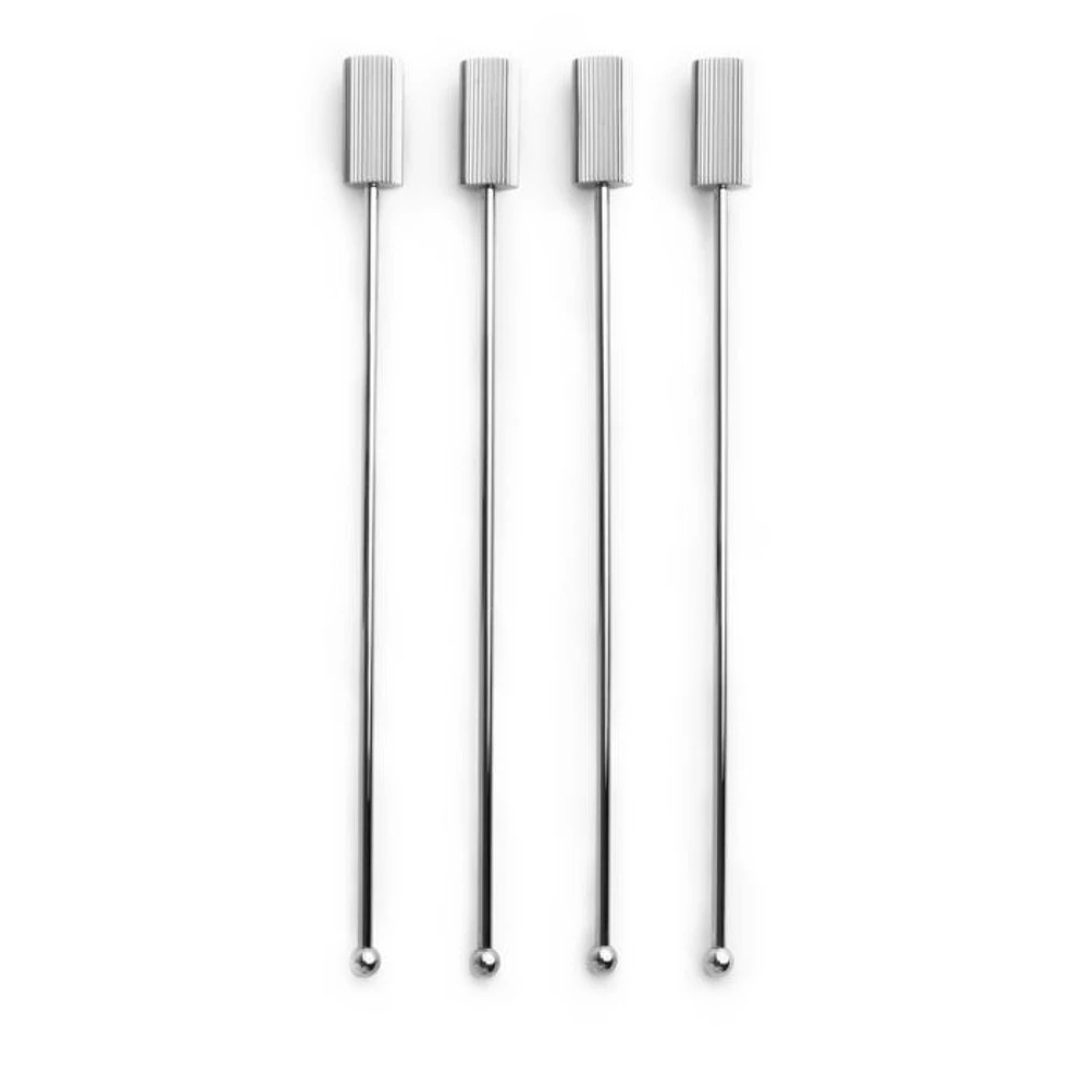 Striations Drink Stirrers, Silver Tone, Set of 4