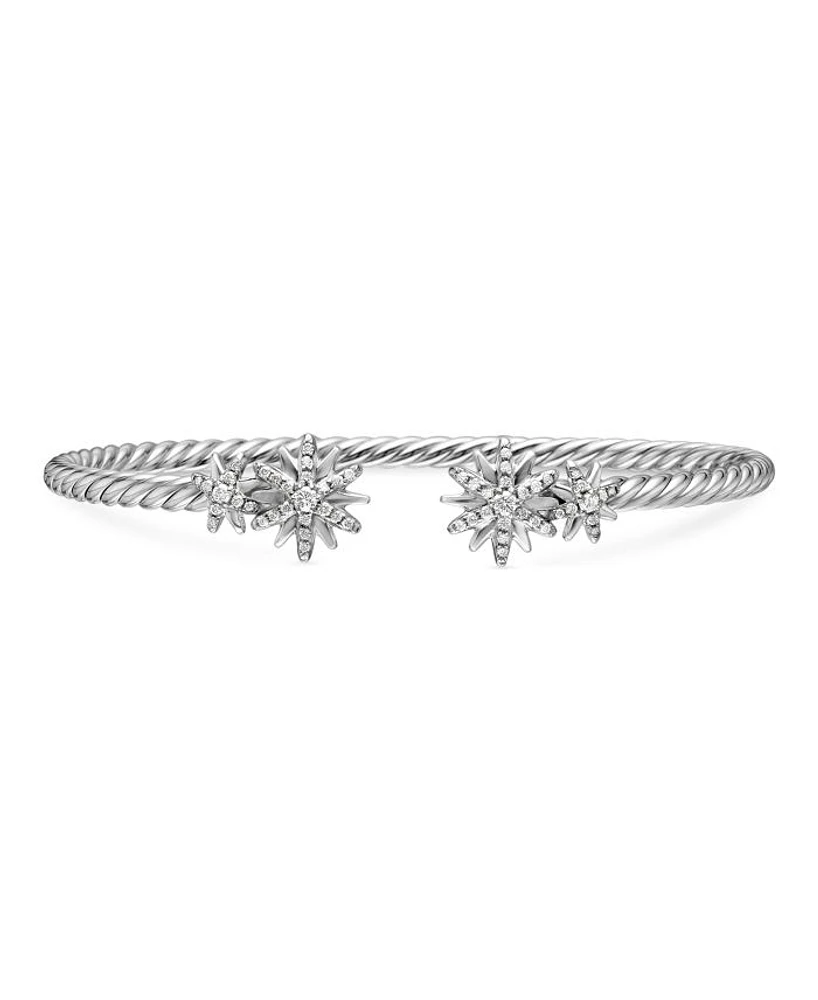 Sterling Silver Starburst Cable Bangle Bracelet with Diamonds