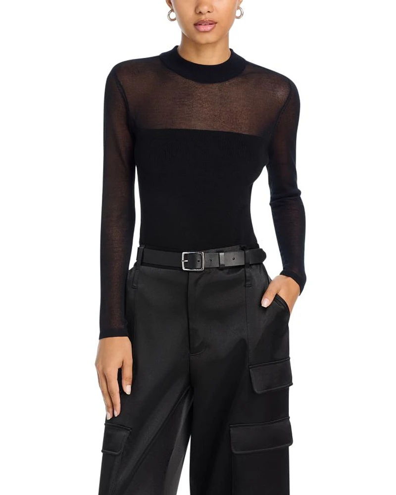Sheer Knit Mock Neck Top - Exclusive