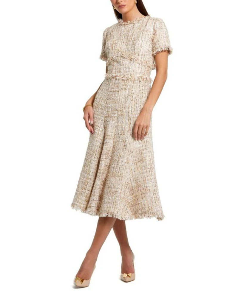 Boucle Short Sleeve A Line Midi Dress