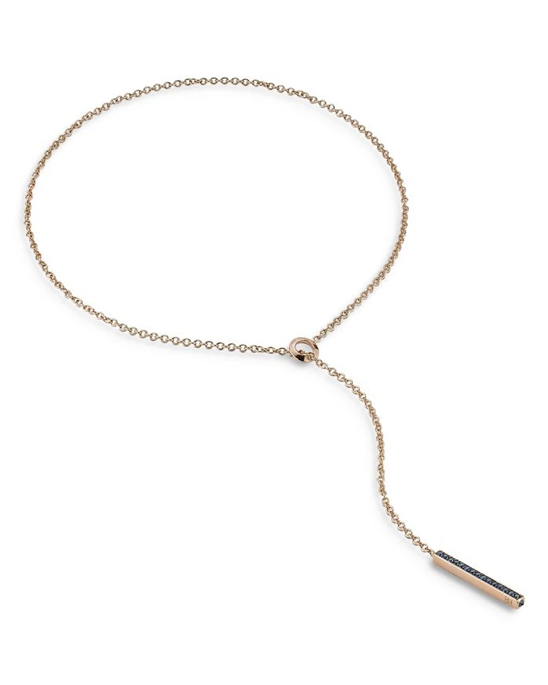 18K Rose Gold Blue Sapphire Grand Bar Lariat Necklace, 20"