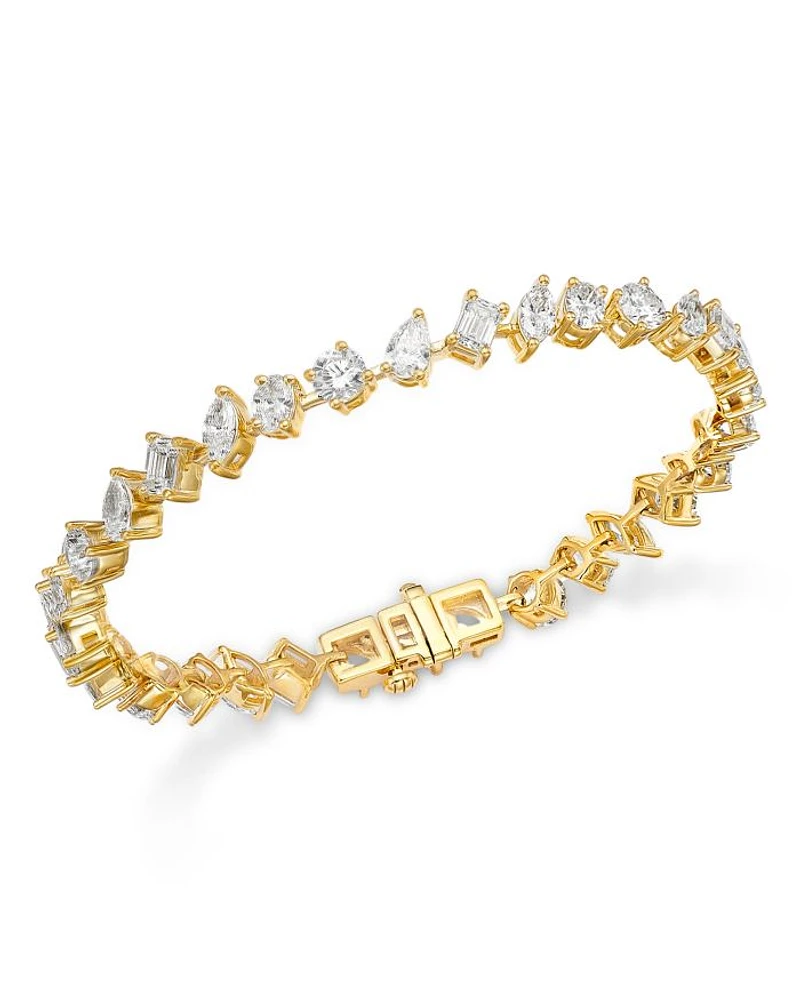 Certified Lab Grown Diamond Mixed Cut Tennis Bracelet in 18K Yellow Gold, 10.00 tcw