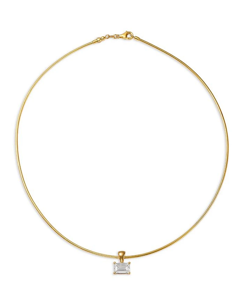 Certified Lab Grown Diamond Emerald Cut Omega Chain Pendant Necklace in 18K Yellow Gold, 2.0 tcw