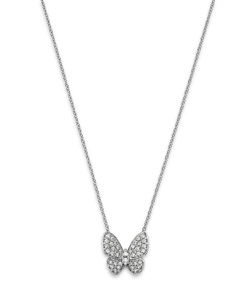 Diamond Pavé Cut Butterfly Pendant Necklace in 14K Rose Gold, 0.33 tcw