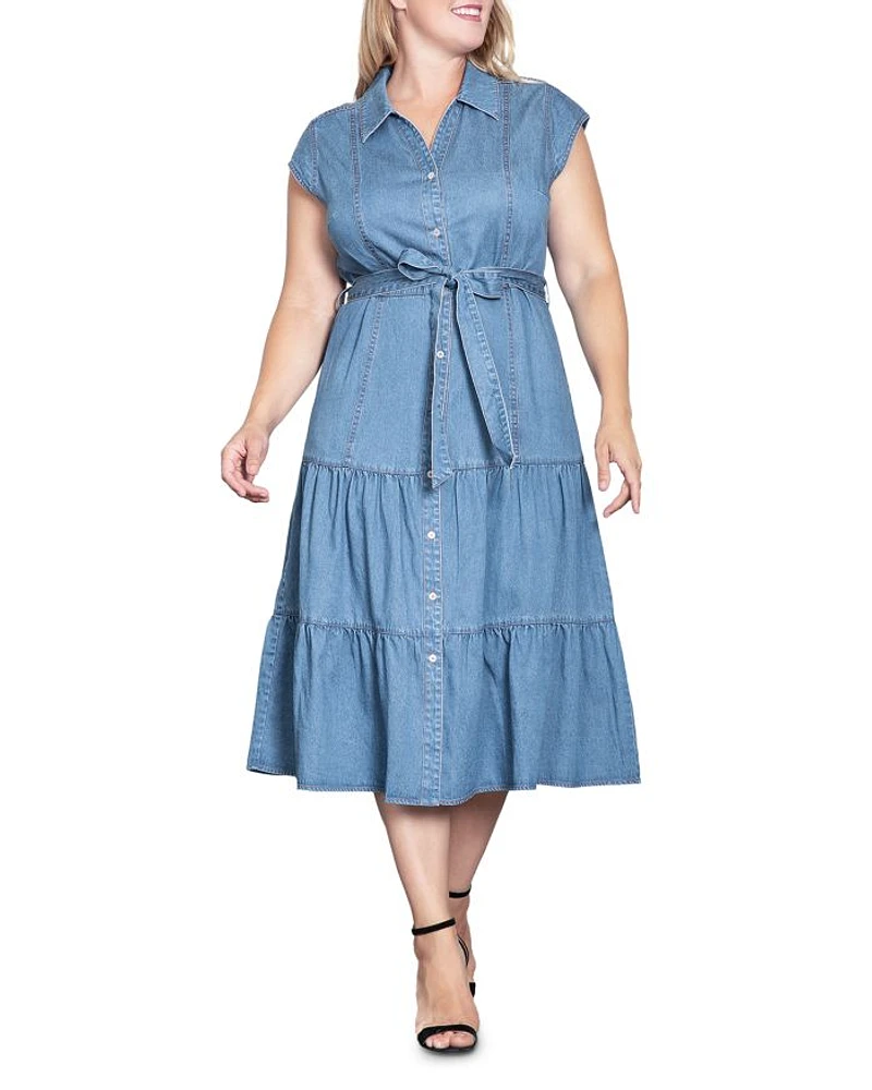Plus Tiered Denim Midi Dress