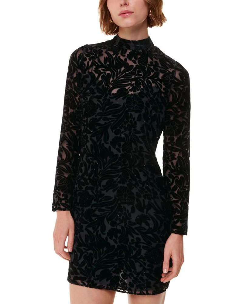 Embellished Floral Velvet Dress