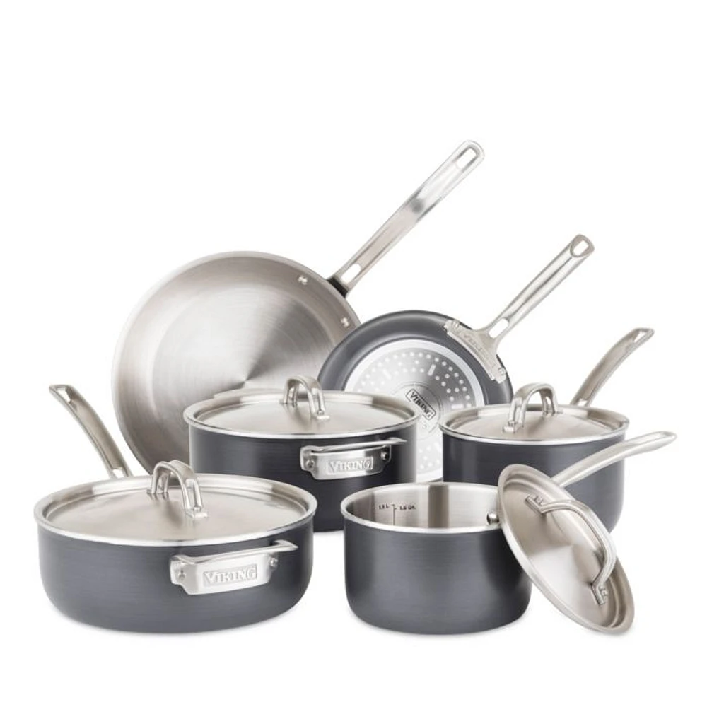 Hard Anodized 10 Pc Cookware Set with Stainless Steel Interior
