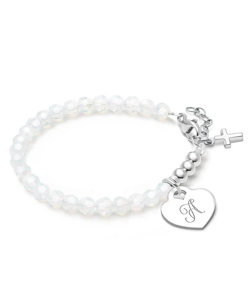 Children's Sterling Silver Signature White Crystal with Cross Girls' 5.25" Bracelet