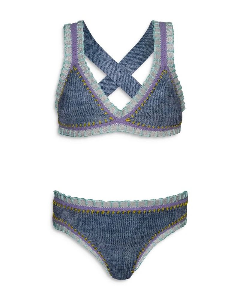 Girls' Rainbow Embroidered Two Piece Swimsuit - Big Kid