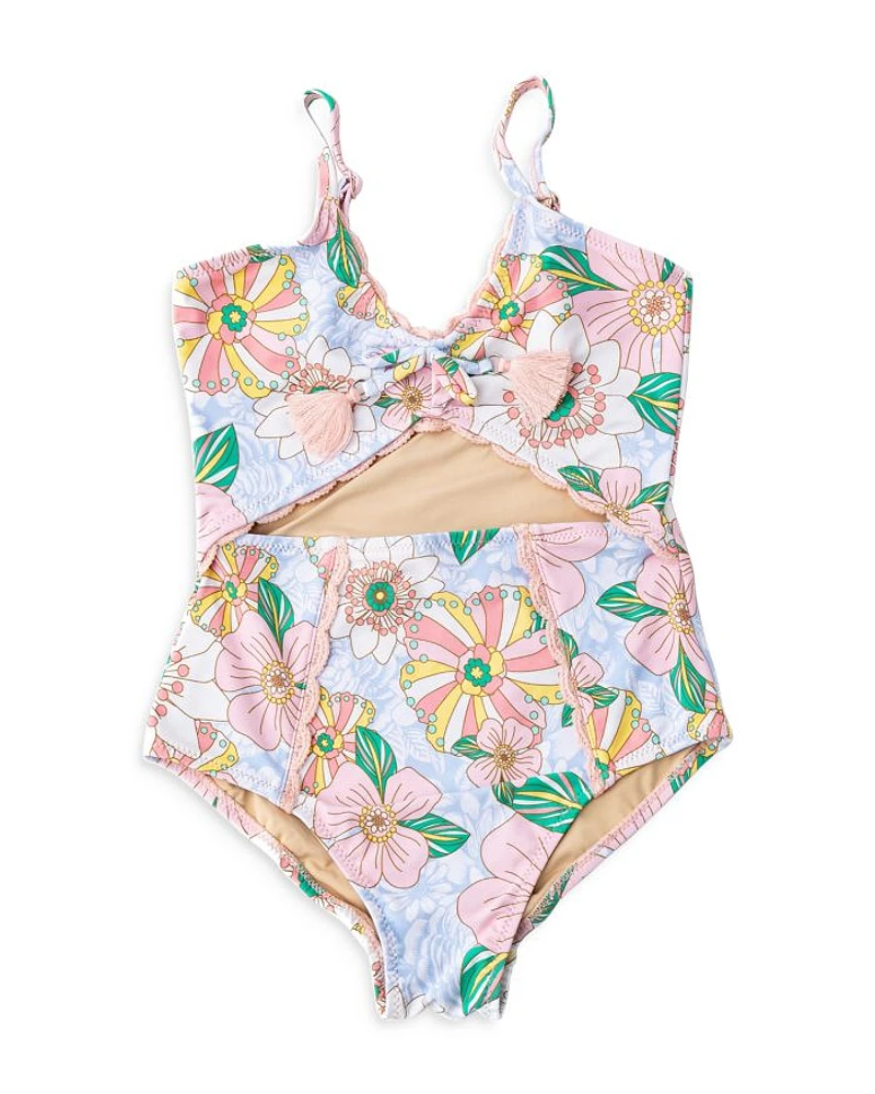 Girls' Retro Floral Monokini One Piece Swimsuit - Little Kid, Big Kid