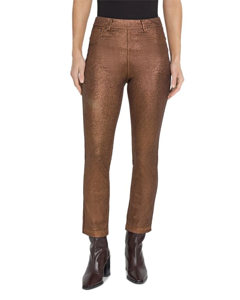 Metallic Coated High Rise Ankle Straight Jeans Copper
