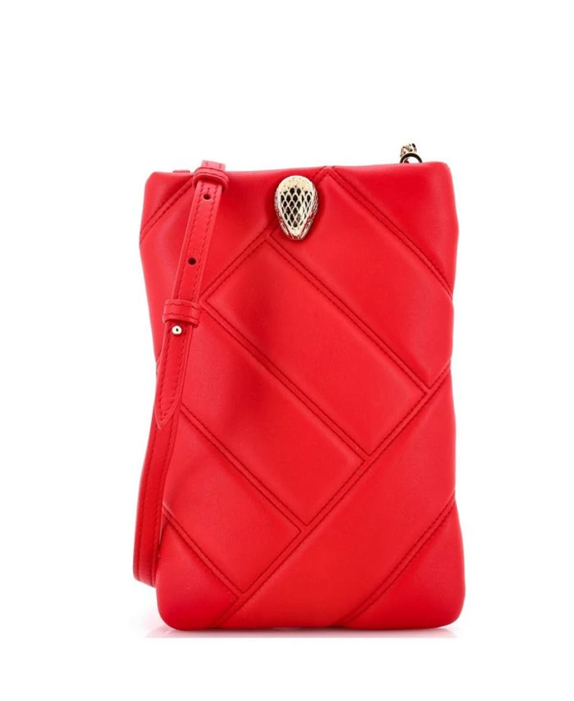 Serpenti Cabochon Phone Holder on Chain Diagonal Quilted Leather
