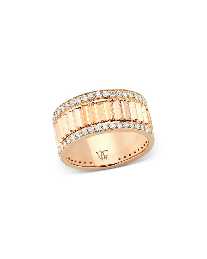 18K Rose Gold & Diamond Clive Fluted Band Ring, 0.68 tcw