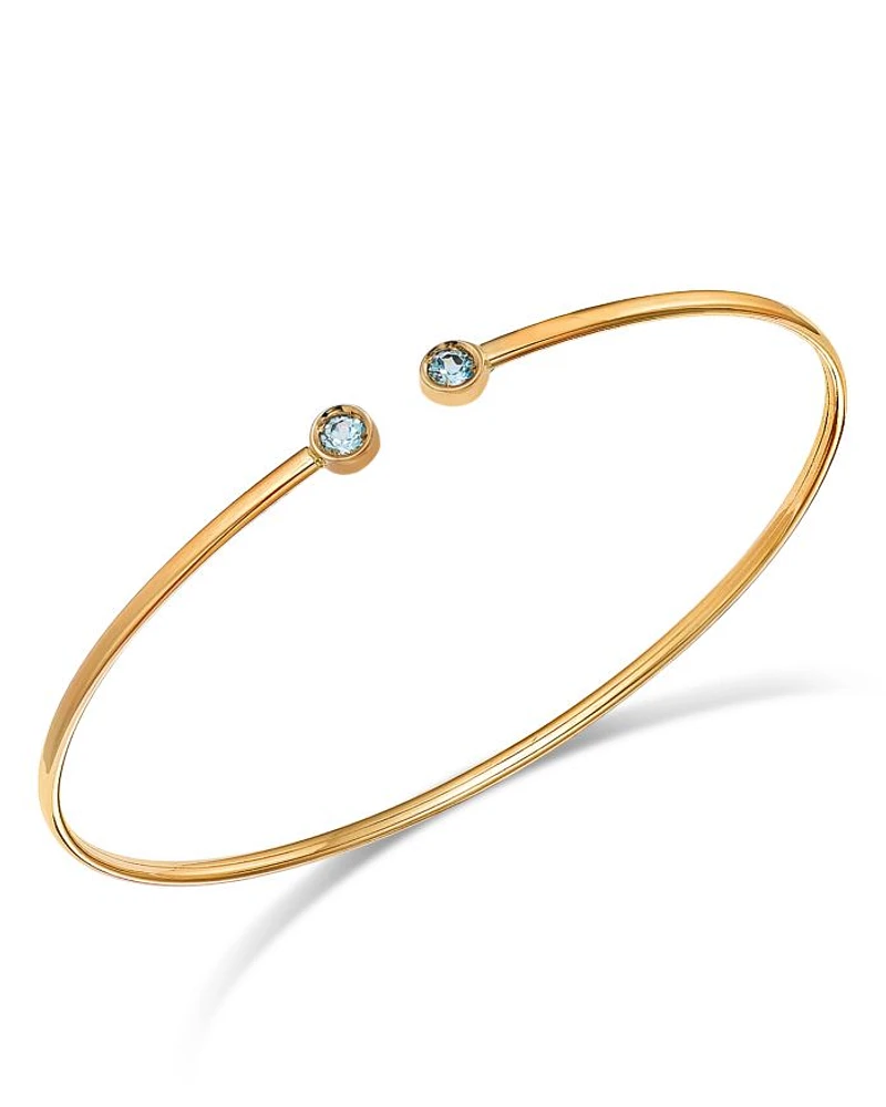 14K Yellow Gold Blue Topaz Cuff Bangle Bracelet