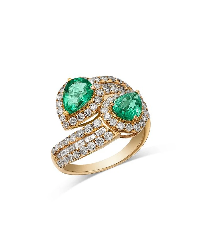 Emerald (2.10 tcw) & Diamond (1.50 tcw) Bypass Ring in 14K Yellow Gold