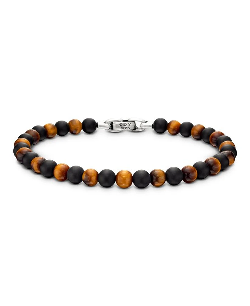 Men's Spiritual Beads Alternating Bracelet in Sterling Silver with Black Onyx and Tigers Eye, 6mm