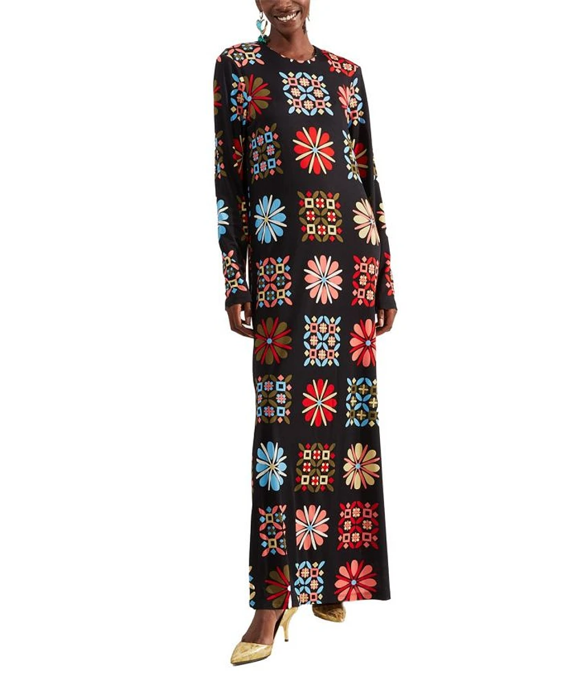 Long Sleeve Swing Dress Vetrata Grande Black
