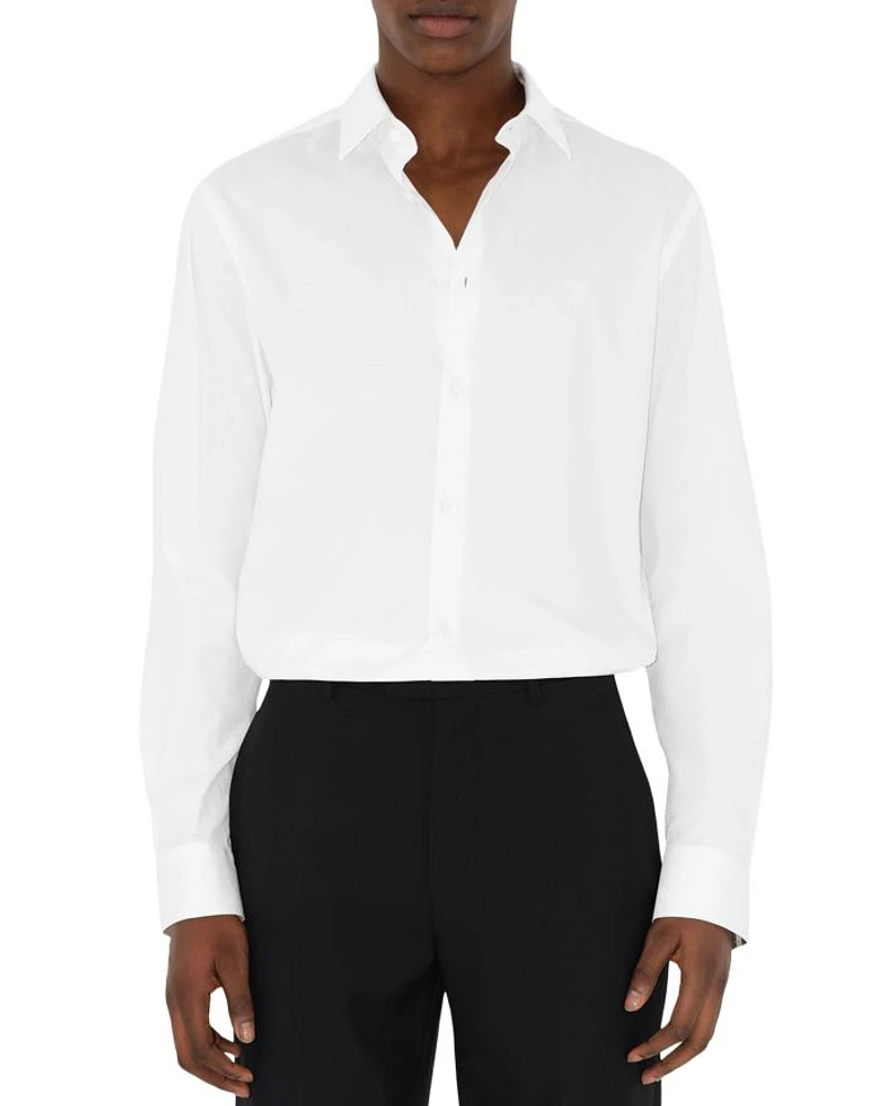 Sherfield Cotton Stretch Equestrian Knight Embroidered Check Trimmed Slim Fit Button Down Shirt