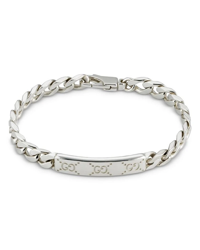 Sterling Silver Gucci Signature Logo ID Plate Link Bracelet