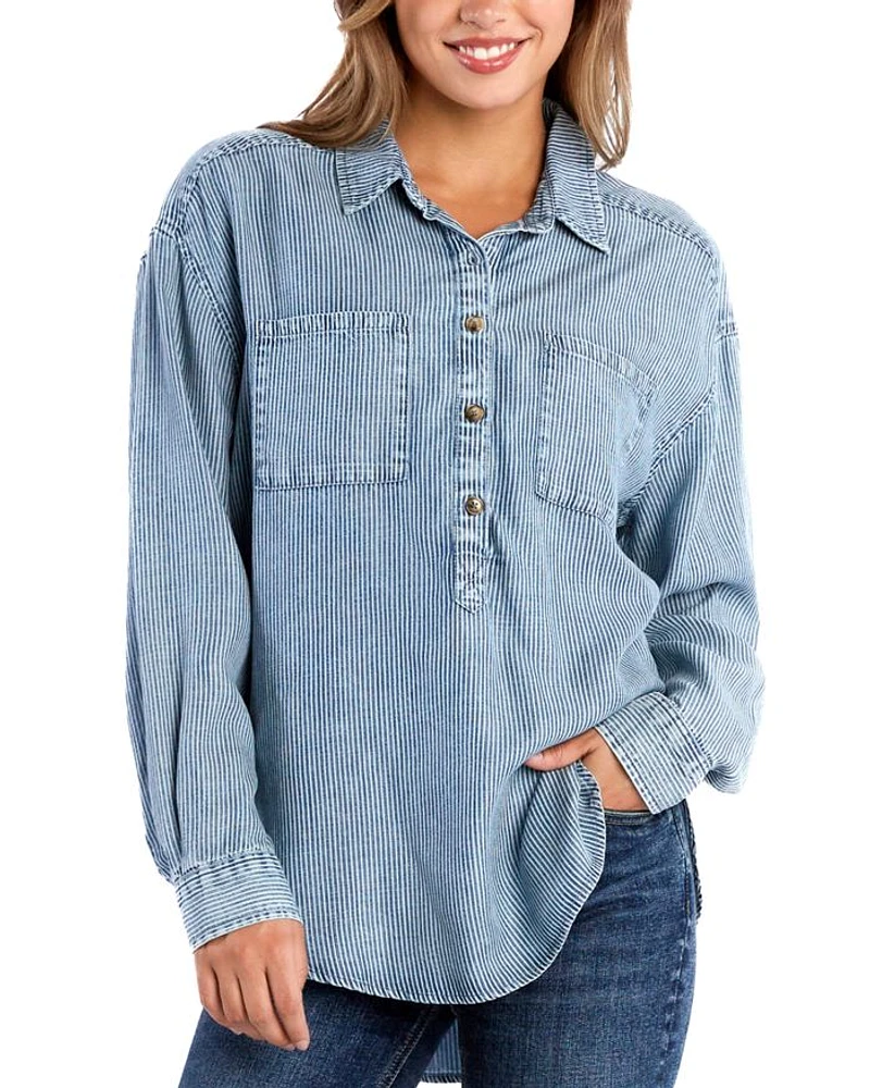 Indigo Half Button Shirt