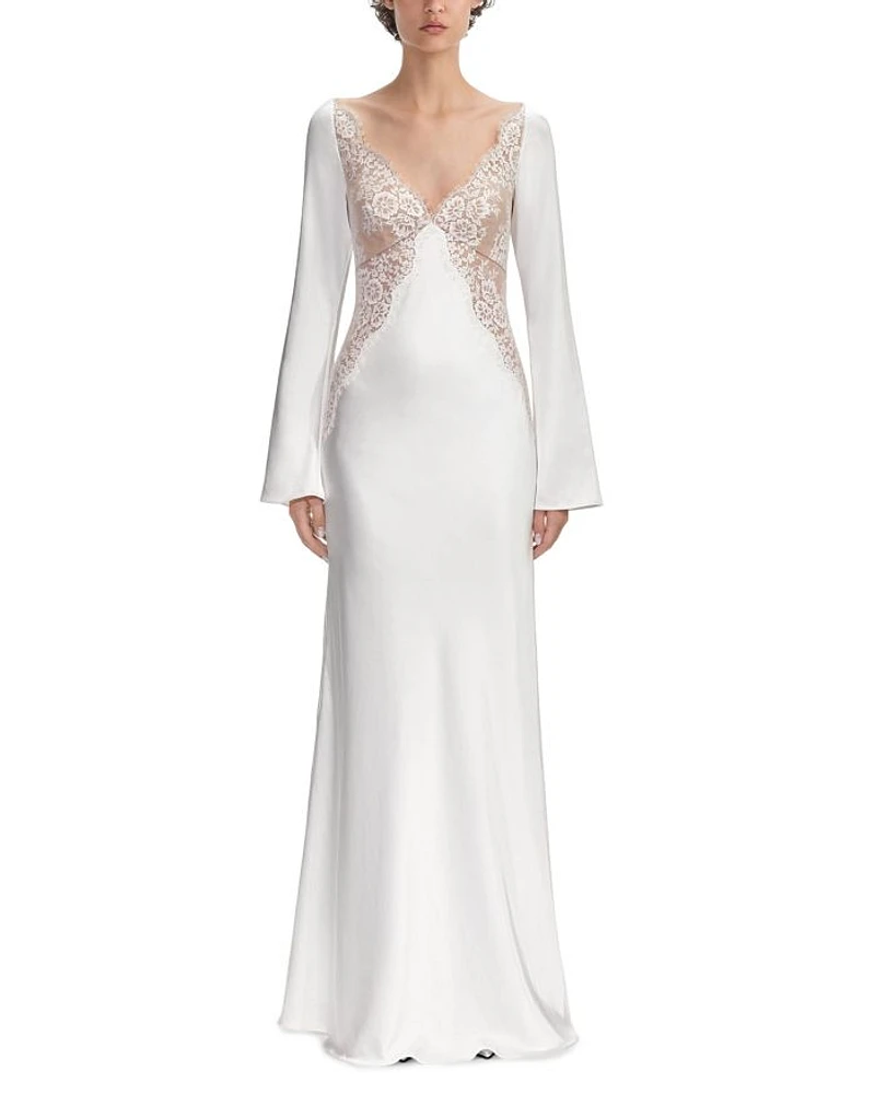 x Christopher Kane Lace Satin Long Sleeve Maxi Dress