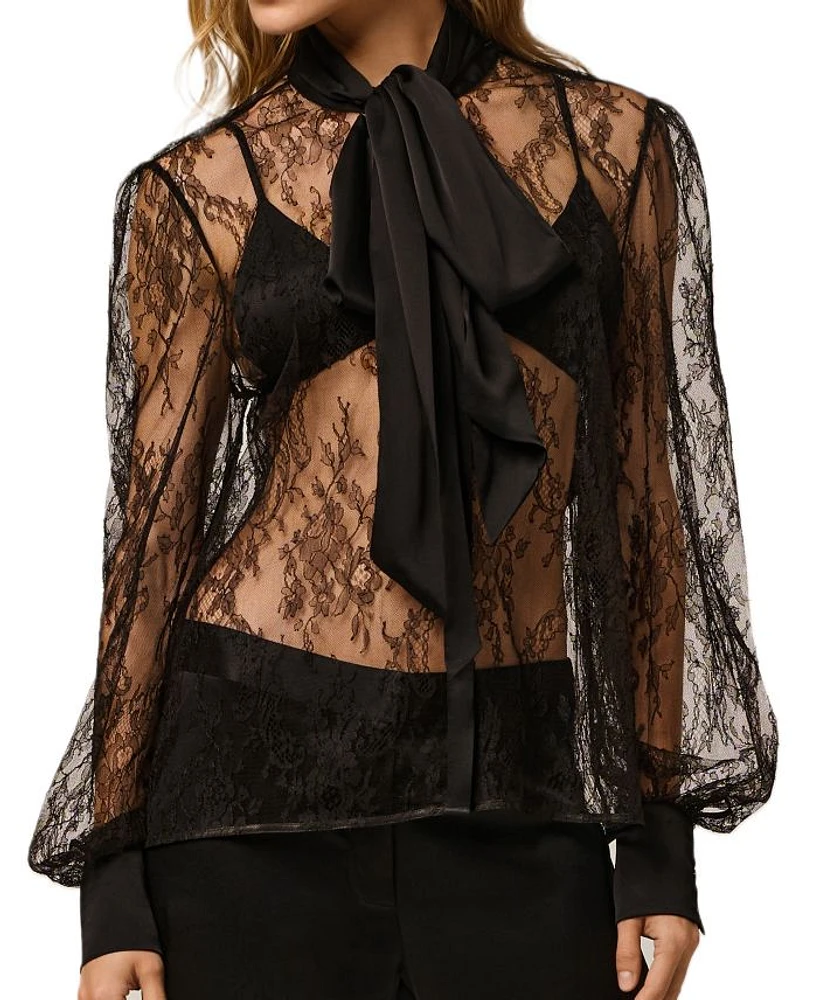 All Over Lace Pussy Bow Blouse