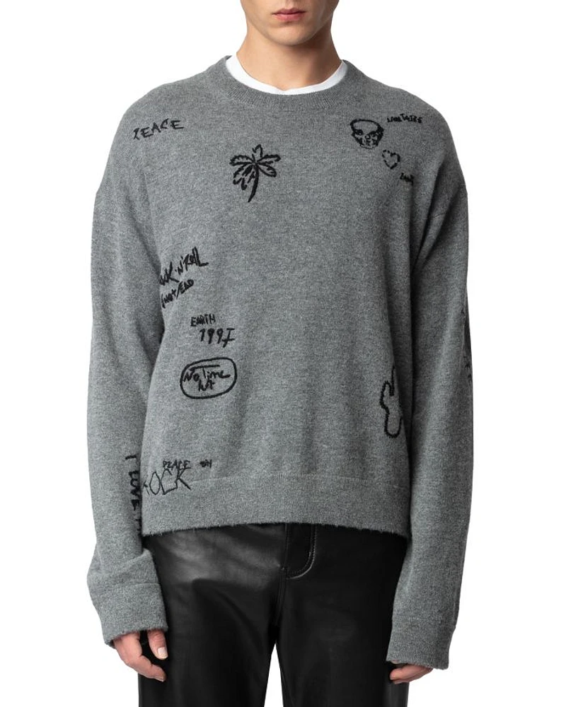 Marko Merino Wool & Cashmere Embroidered Loose Fit Sweater