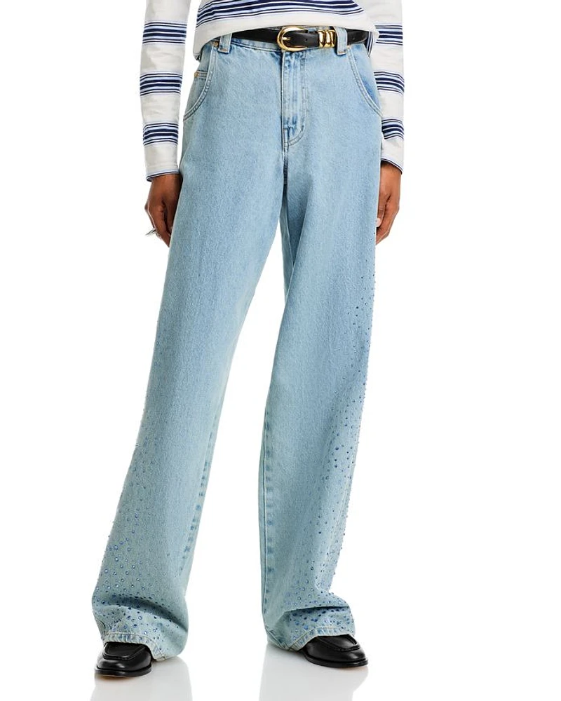 High Rise Wide Leg Jeans Aqua Blue