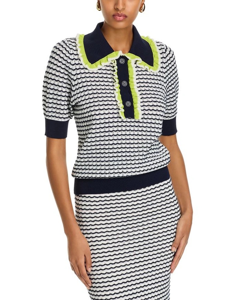 Ruffled Trim Polo Top