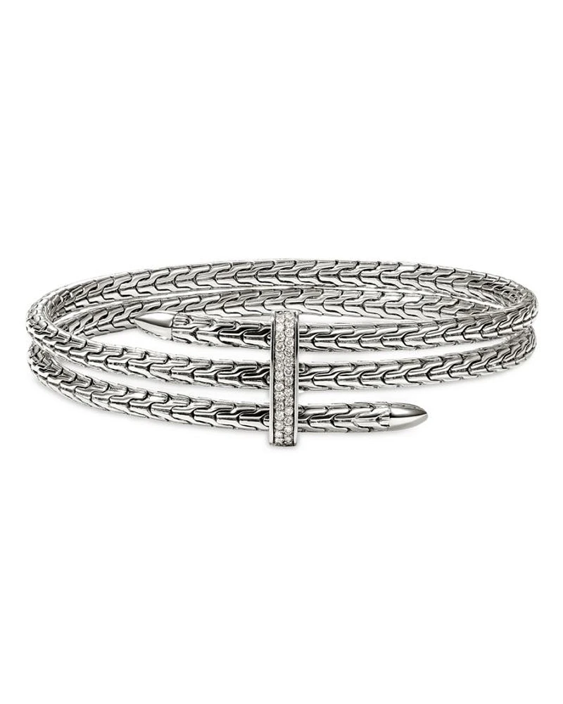 Sterling Silver Spear Diamond Pavé Double Flex Cuff Bracelet