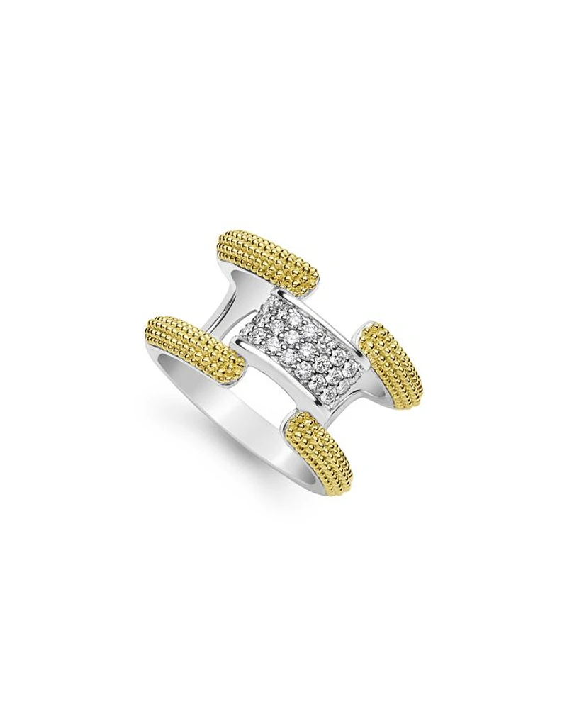 LAGOS 18K Yellow Gold & Sterling Silver Caviar Lux Clip Diamond Pavé Bangle Bracelet - Exclusive