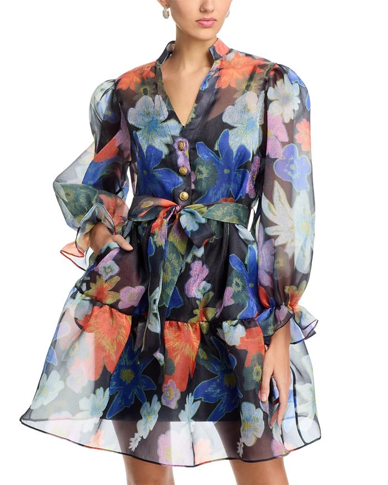 Organza V Neck Tiered Dress