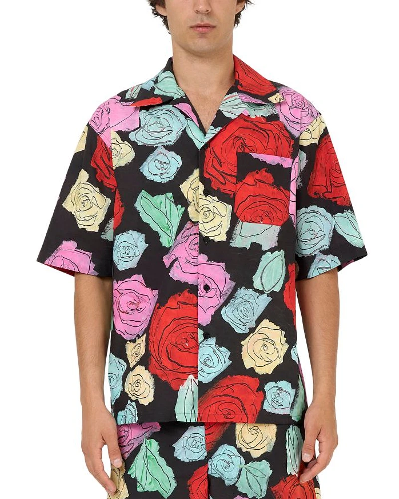 Printed Short Sleeve Button Front Camp Shirt