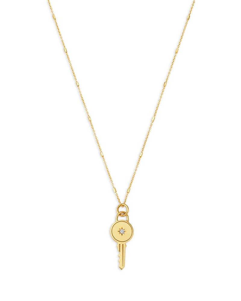 14K Yellow Gold Medallions Diamond Accent Key Pendant Necklace, 18"