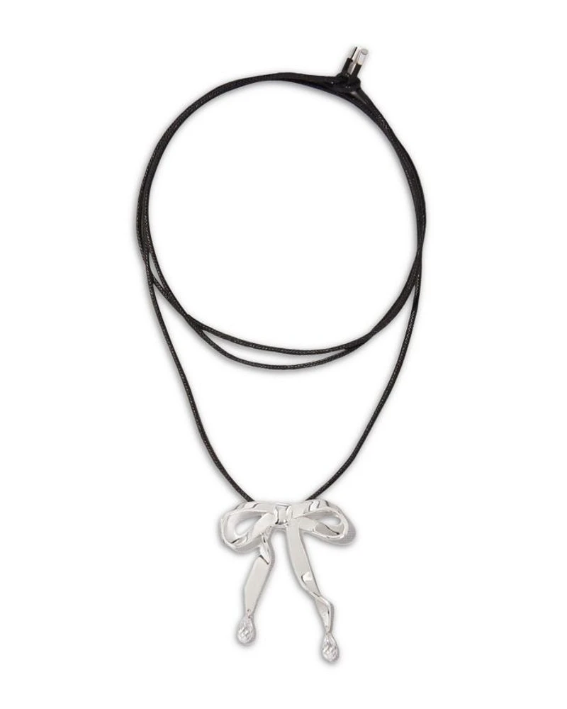 Polished Silver Bow & Crystal Long Cord Pendant Necklace, 44.1"