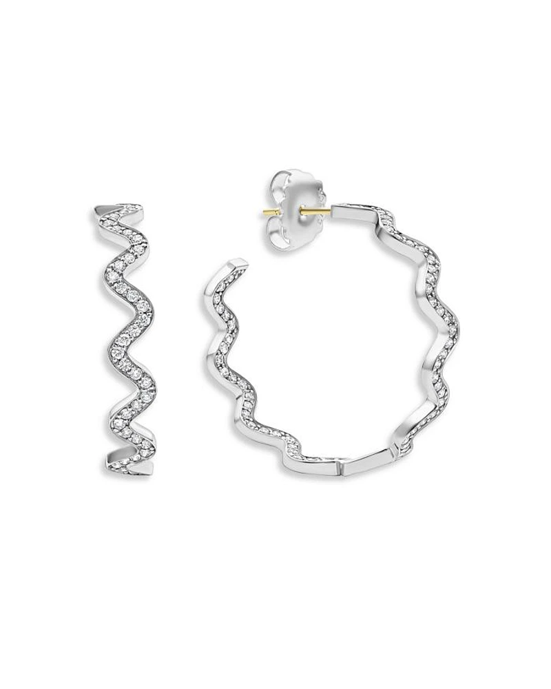LAGOS Sterling Silver Caviar Spark Diamond Wavy Medium Hoop Earrings