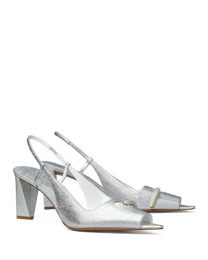 Women's Pierced Peep Toe Slingback Pumps