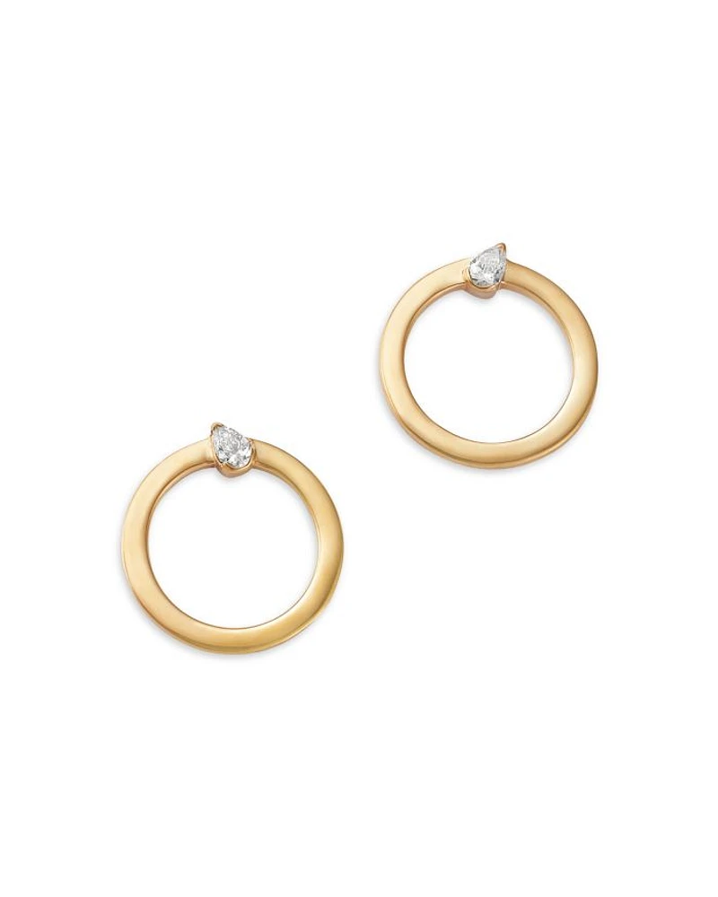 14K Yellow Gold Pear Cut Diamond Front Facing Hoop Earrings, 0.10 tcw